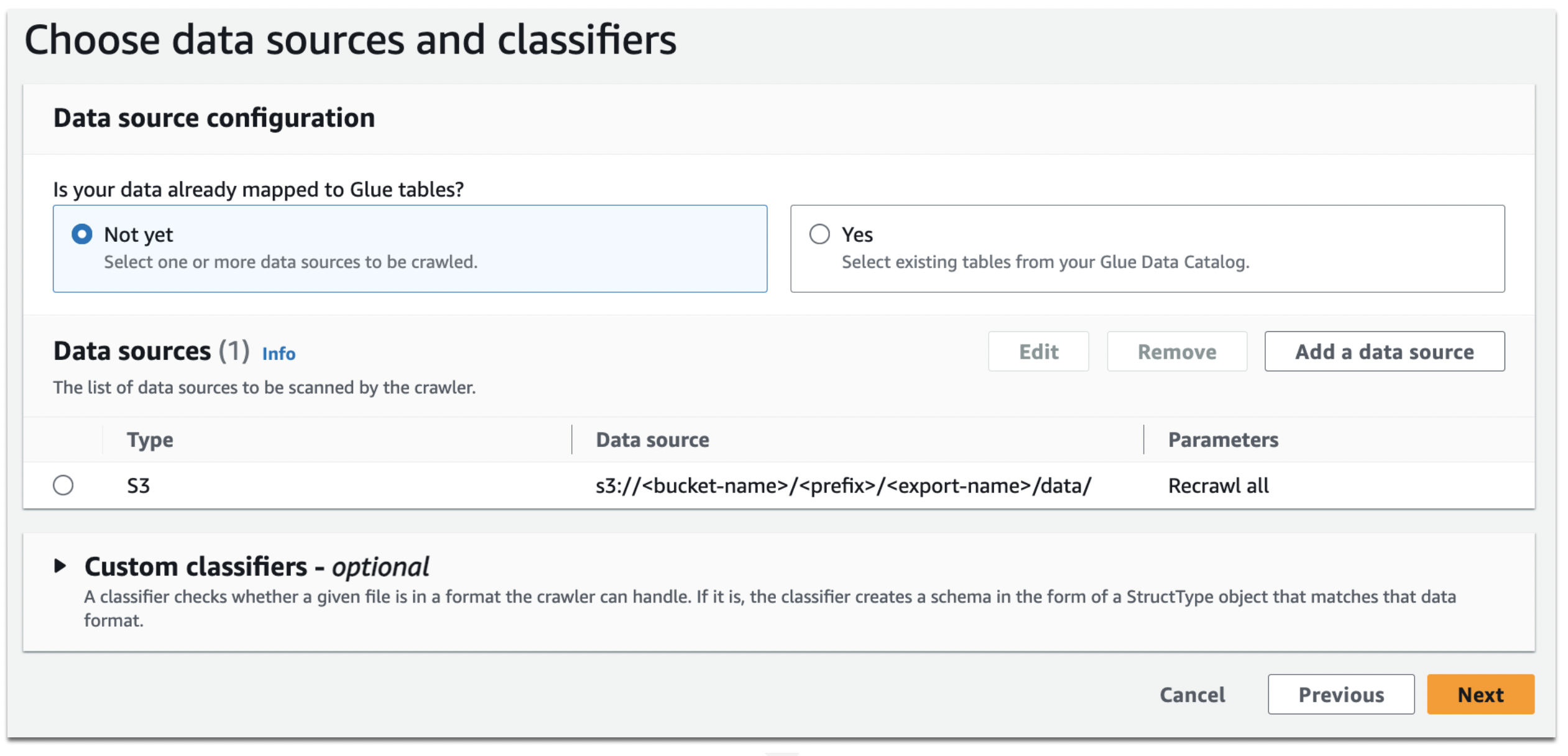 Figure 5 - Create S3 data source for CUR crawler